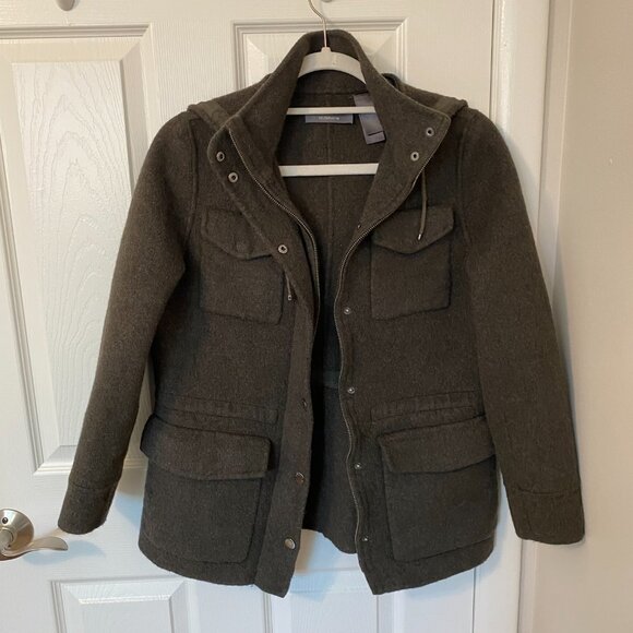 Liz‎ Claiborne Wool Coat with Detachable Hood Dark Olive Women's Medium - Picture 2 of 9